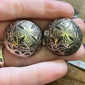 Vintage 80s Chunky Large Circular Silver Star Pattern Clip On Earrings